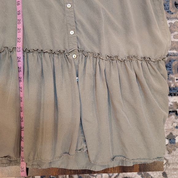 Zara Mini Dress With V Neck Mandarin Collar, Khaki  ,Size Medium - Picture 6 of 6